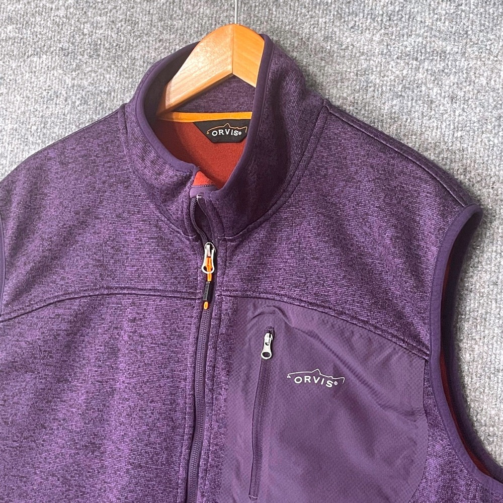 Orvis Troutbum Full Zip Fleece Vest Men's XL Heathered Purple Mock Neck Outdoors